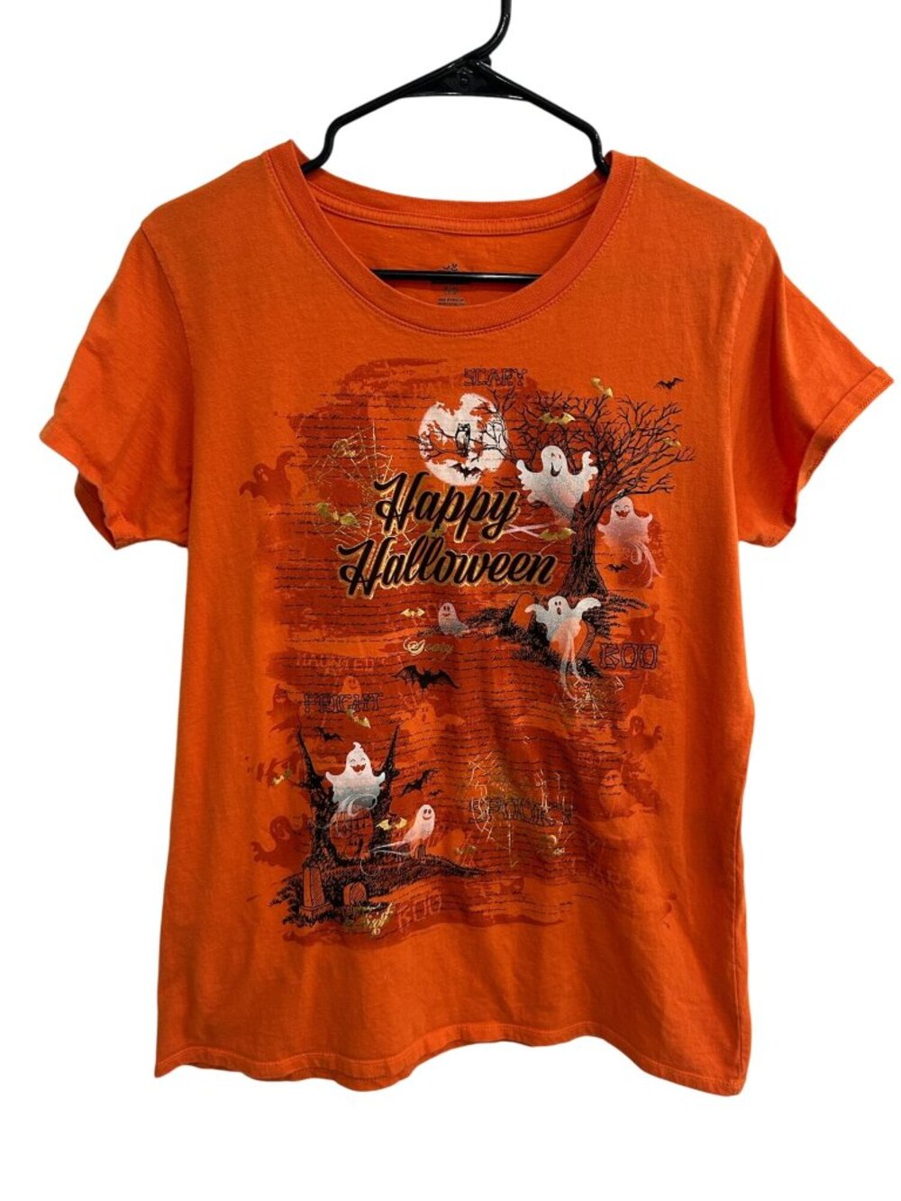Way To Celebrate XL Halloween T Shirt Ghosts Bats Orange Tee Kitschy Spooky